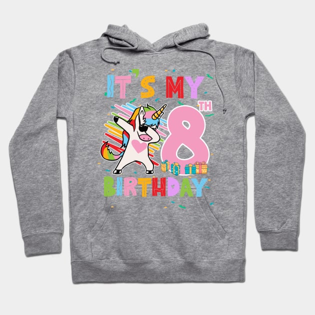 It's My 8th Birthday Girl Cute Unicorn B-day Giif For Girls Kids toddlers Hoodie by Los San Der